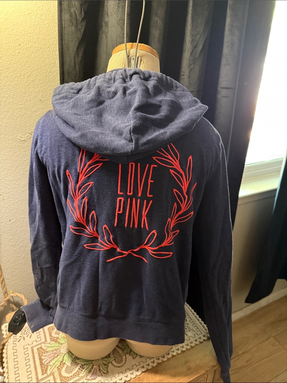 PINK Victoria's Secret Navy Hooded Jacket with Red 'LOVE PINK' Back